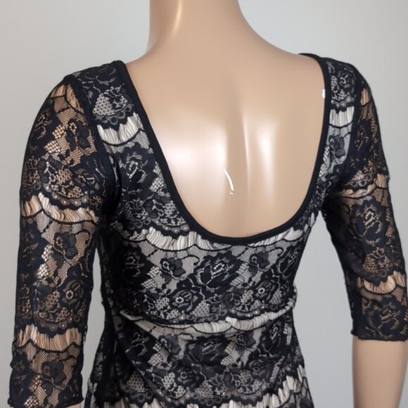 Costa Blanca Lace Illusion Dress Crop Sleeve Mini Bodycon Ballet Black White - Picture 7 of 11